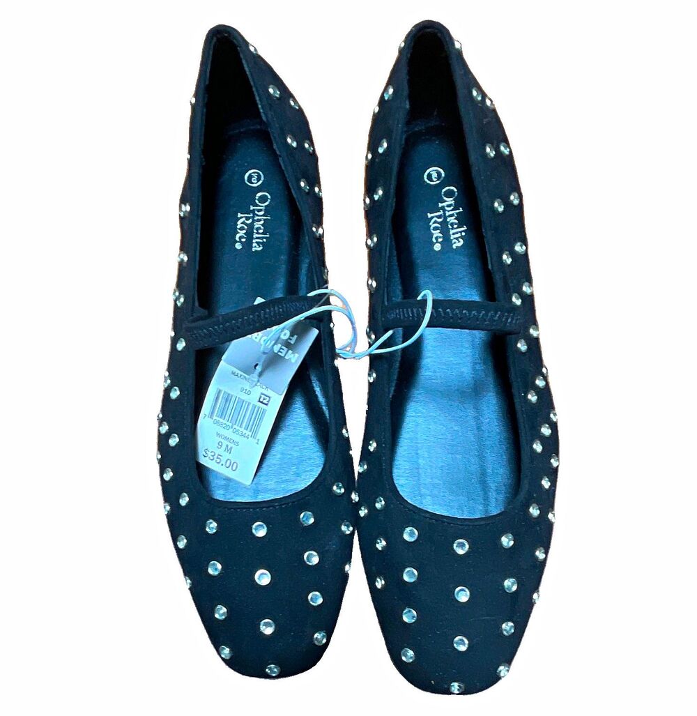 Ophelia Roe Black Studded Mary Jane Flats Women’s US 9 M Round Toe Memory Foam